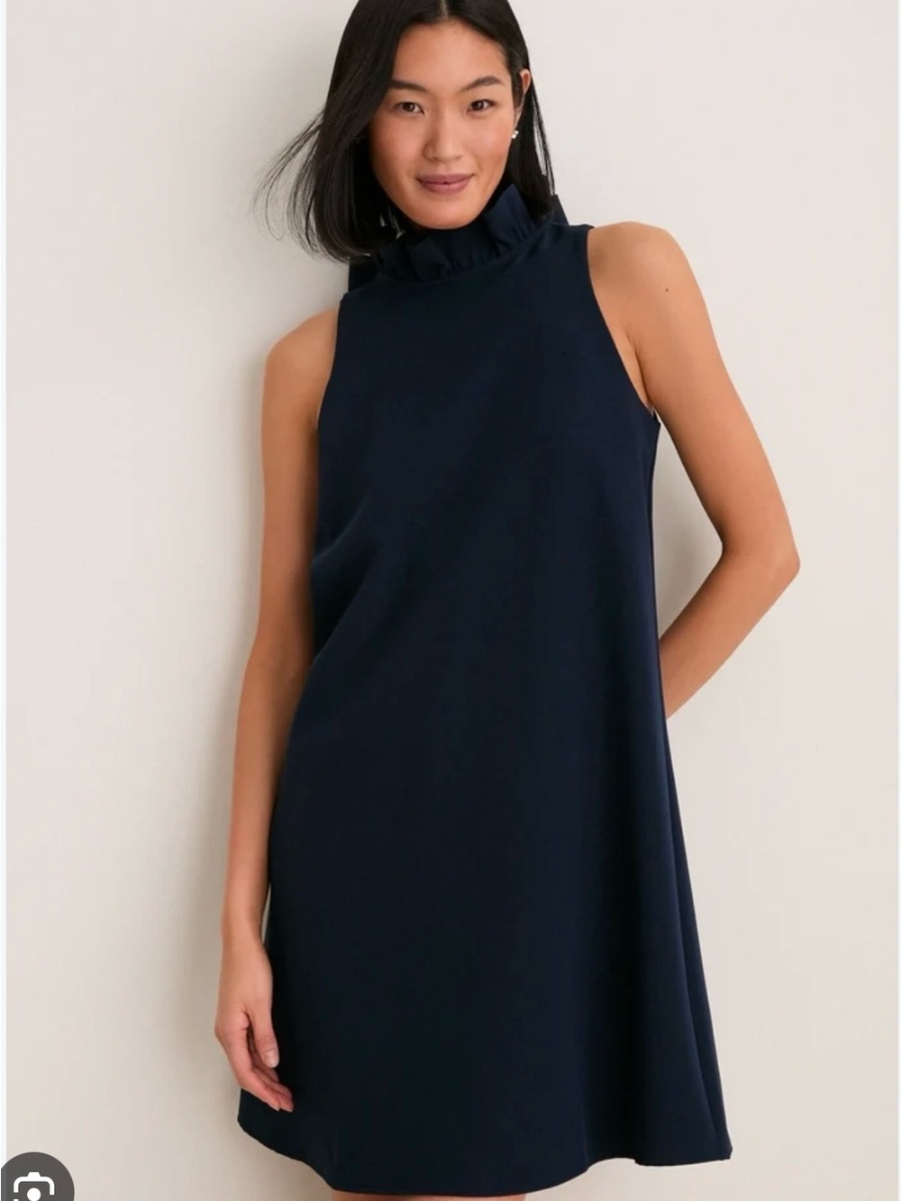 Tuckernuck Navy Ruffle Mock-Neck Mini Dress